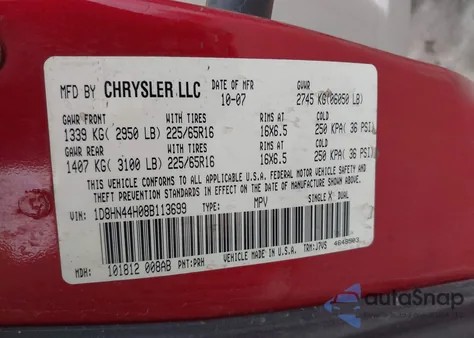 2008 Dodge Grand Caravan Se z USA, uszkodzony, nr VIN 1D8HN44H08B113699